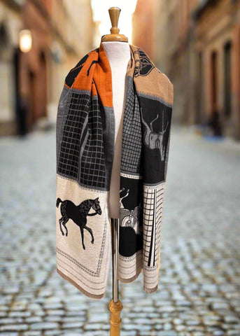 Luxury Equestrian Print Scarf - The Georgia