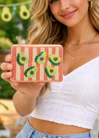 Hand Beaded Avocados Coin Purse