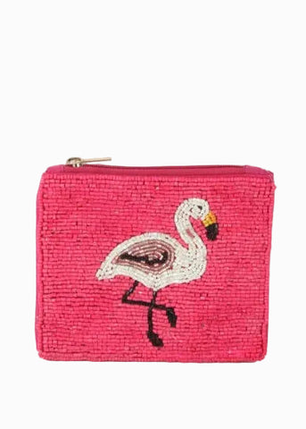 Hand Beaded FLAMINGO Coin Purse