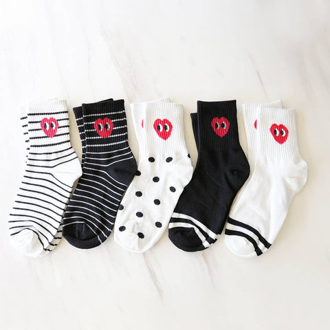 Heart & Stripe & Dots Crew Socks