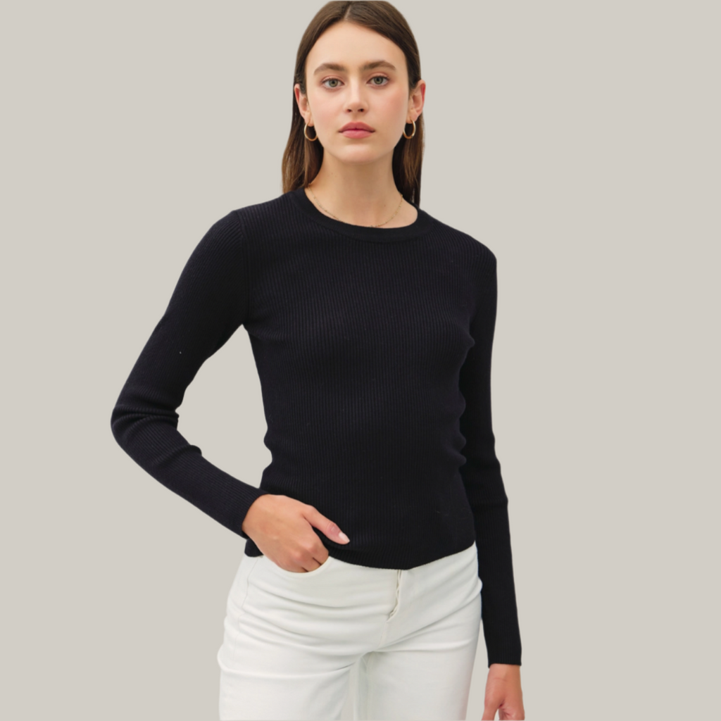 Rib Knit Sweater - Black