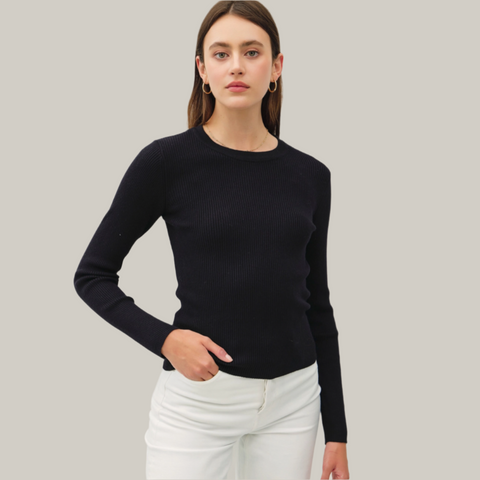 Rib Knit Sweater - Black