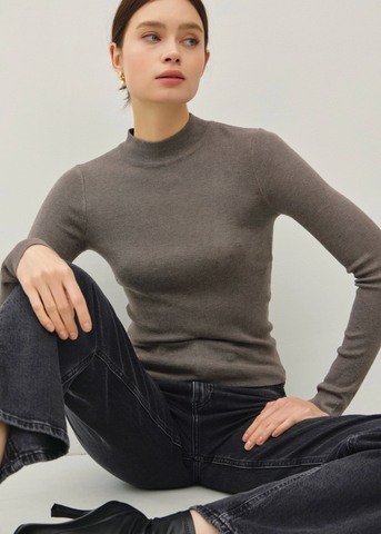 Blissful Mockneck Knit Sweater - Heather Smoke