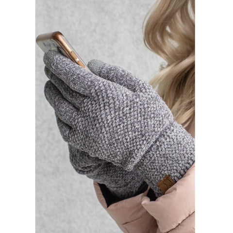Chenille Touch Screen Winter Gloves - Grey