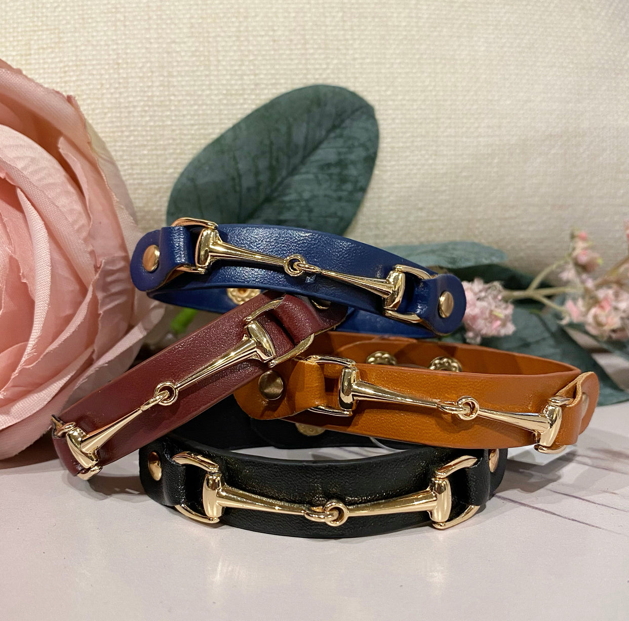Leather snaffle deals bit bracelet